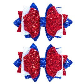 Patriotic Glitter Hair Bows for Girls - Sparkly Patriotic 4th of July Hair Clips | Handmade Non-Slip Alligator Clip Hair Accessories for 4th of July, Independence Day, Parade, BBQ, Summer Parties