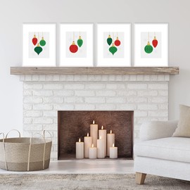 Big Dot of Happiness Ornaments - Unframed Holiday and Christmas Linen Paper Wall Art - Set of 4 - Artisms - 8 x 10 inches