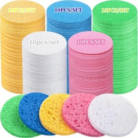 Compressed Facial Cleansing Sponges (10pcs/set), Portable Travel Facial Cleansing Pad, Multi-use Sponge for Professional Makeup Removal, Exfoliator, Skin Massage - Color: Pink, Specification: 10pcs/set