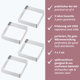 Westmark 4 x Tartelette Frames - Perfect Tart and Quiche Moulds - Even Baking Results Thanks to Perforation - Silver, 7 x 7 cm