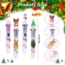 Pack of 8 Christmas Multicolour Ballpoint Pens, 10-in-1 Retractable Ballpoint Pen, Santa Reindeer Christmas Tree Snowman Ballpoint Pen, Christmas Party Favour Gift School Office Stationery