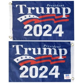 Trade Winds President Trump 2024 Blue Double Sided 150D Woven Poly Nylon Flag 12x18 12""x18"" Premium Quality Flag Banner Grommets Heavy Duty (RUF)