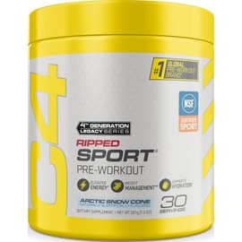 Cellucor C4 Ripped Sport Pre Workout Powder Arctic Snow Cone - Certificado NSF para deporte + Suplemento energético previo al entrenamiento sin azúcar