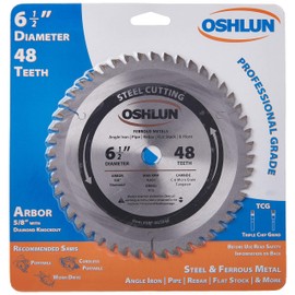 Oshlun SBF-065048 6-1/2-Inch 48 Tooth TCG Saw Blade with 5/8-Inch Arbor (Diamond Knockout) for Mild Steel and Ferrous Metals