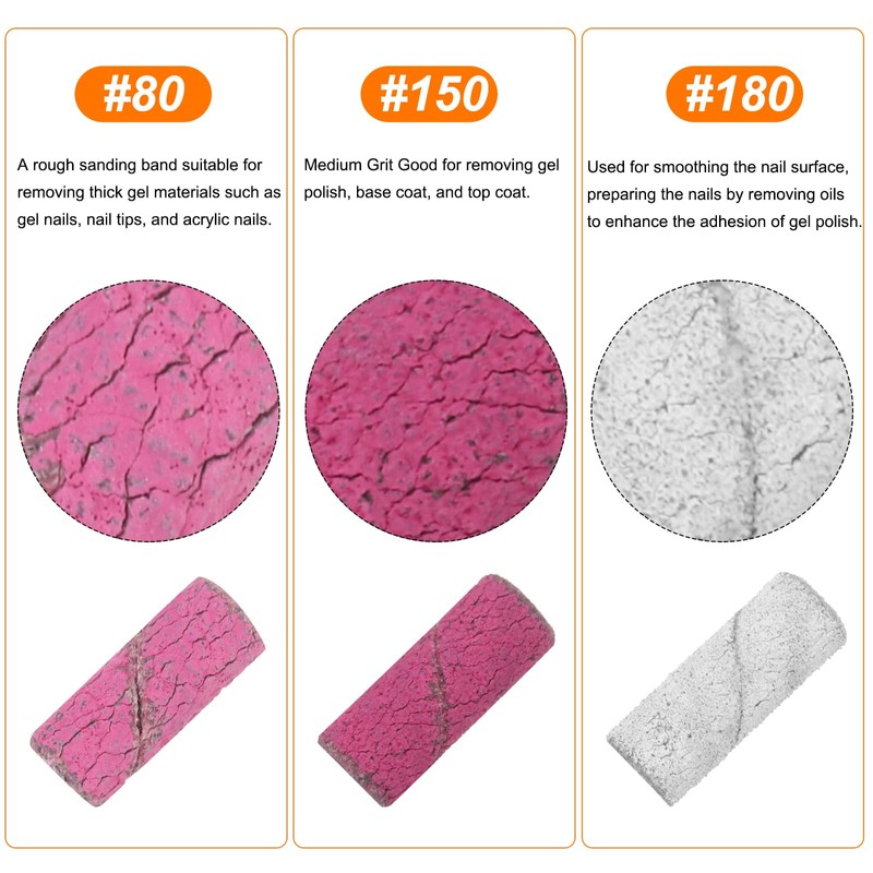 HARFINGTON 50pcs Sanding Bands for Nail Drill, 180 Grit Small