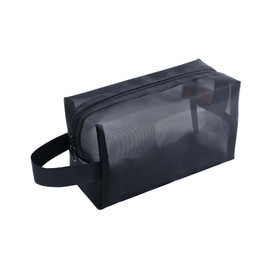 FOMIYES 3pcs Portable Mesh Cosmetic Bag Set Large Medium and Small Zippered Makeup Pouches for Women and Girls Travel-Friendly Storage for Cosmetics Jewelry and More Black