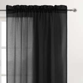 DWCN Black Sheer Curtains Semi Transparent Voile Rod Pocket Curtains for Bedroom and Living Room, 52 x 84 inches Long, Set of 2 Panels