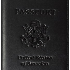 Leather USA Logo Embossed Passport Cover Holder for Travel