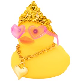 wonuu Car Decorations Rubber Ducks, Dashboard Crown Rubber Ducky for Car Ornament Cute Duck with Crown, Glasses, Necklace, Gold Pearl Gold Necklace