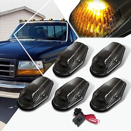 5Pcs-Set Yellow LED Cab Roof Running Light w/Switch Compatible with 80-96 F150/F250/F350,Top Marker Light Smoked Housing