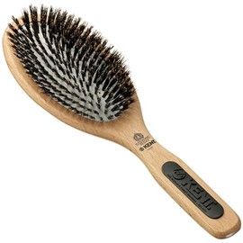 Kent PF07 Cepillo de cojín extra grande 100% de cerdas de jabalí y mezcla de nailon antiarañazos, cepillo de madera desenredante y ovalado para cabell