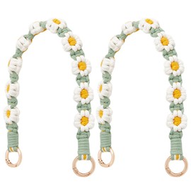 Beebeecraft 2Pcs Short Purse Chain Strap Daisy Flower Green Cotton Handmade Flower Bag Strap Chain Purse Handle Extender with Alloy Clasps for Handbag Wallet Crossbody Shoulder Bags