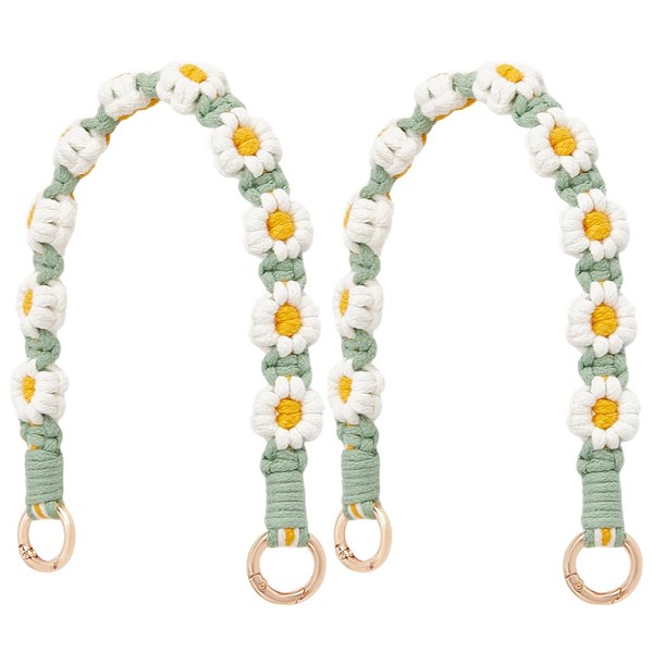 Beebeecraft 2Pcs Short Purse Chain Strap Daisy Flower Green Cotton