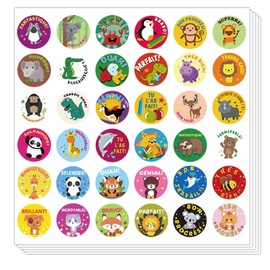 Motivational Reward Stickers, 2 Rolls 1 Inch Round Cartoon Animals Praise Kids Teacher Supplies for Classroom Incentive Stickers Potty Training Stickers School Stickers, 720 Pieces