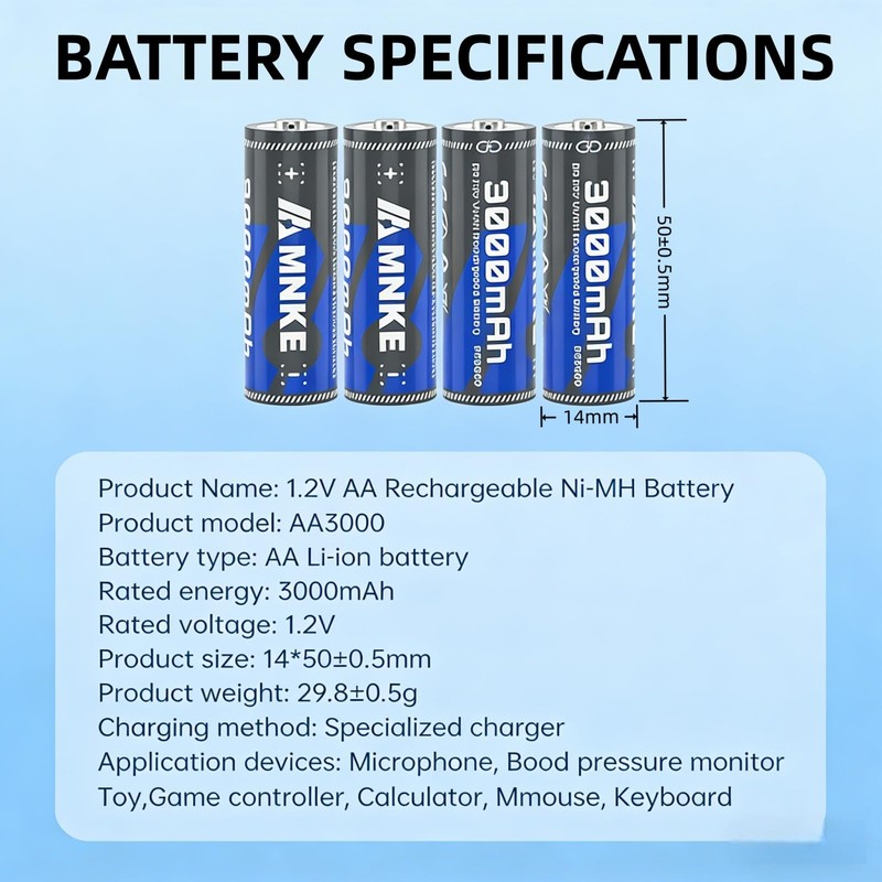 VENNERLI AA 3000mAh Rechargeable Nickel-Metal Hydride Batteries 1.2V Low Self-Discharge