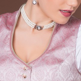 Alpenflüstern Karla traditional pearl choker necklace, nostalgic costume necklace, elegant women's costume jewellery, dirndl necklace in black and cream-white DHK218, Metal, Pearl