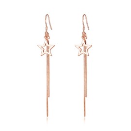 Loutade Silver Drop Earrings for Women, 925 Sterling Silver Dangle Drop Earrings, Hypoallergenic Long Dangly Rose Gold Star Earrings for Girls, Hook Hanging Tassel Silver Dangly Earrings for Birthday