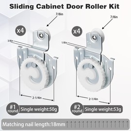 8 Piece Sliding Wardrobe Door Hardware Set, Sliding Closet Door Roller Replacement Kit Includes 8 Knob Adjustable Door Hooks and 16 Screws to Allow Cabinet Doors to Slide Smoothly and Quietly (#1, 2)