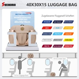 SUCIKORIO 40 x 30 x 15 cm British Airways Air France Jet 2 Hand Luggage Bag for Aeroplane, Waterproof Oxford Travel Bag, Foldable Cabin Bag, 18L Carry On Luggage Weekender Women Men with Wet Bag