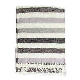 Soft Plaid Check Winter Scarf Warm Oblong 12”x72” Fringe Unisex (One Size, Stripe Black White Grey Lavender)