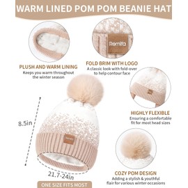 Winter Beanie Hat Scarf Gloves Set for Women, 3 PCS Warm Beanie with Pom Pom Long Knit Neck Scarf Touchscreen Gloves Fleece Lined Hat Winter Gifts for Cold Weather Birthday Christmas Gifts for Adult