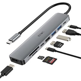 JESWO HUB USB C, 8 en 1 Adaptador USB C a HDMI 4K, 2*USB 3.0, USB 2.0, Lector Tarjeta SD/TF, 5Gbps USB C Datos Puerto, 100W PD Carga, para MacBook, MacBook Pro, Macbook Air, y Más Dispositivos Tipo C