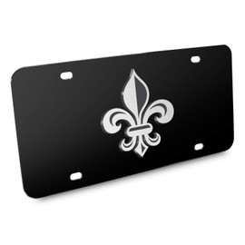 iPick Image Fleur-de-Lis FDL 3D Black Stainless Steel License Plate (Black)