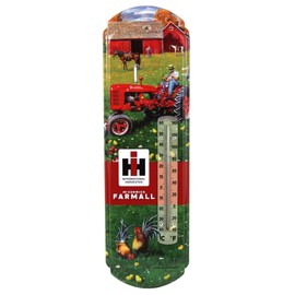 Case IH IH Farmall C Tractor in Farm Scene Metal Thermometer, 5.125in x 17.375in 42020