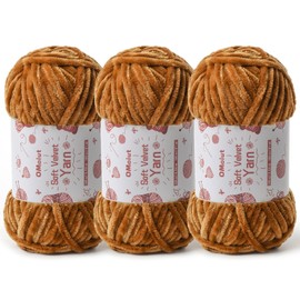 3x100g Fluffy Velvet Chenille Yarn for Crocheting and Knitting, 3x87.4yd Baby Yarn for Crocheting Soft, Crochet Chunky Yarns Amigurumi Yarns（Brown