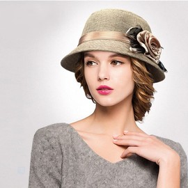 Glamorstar Vintage Felt Cloche Hat Winter Floral Fedora Bucket Hat Bowler Hats (as1, Alpha, one_Size, Khaki)