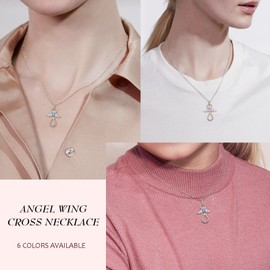 Angel Cross Nurse Necklace for Women Girls March Birthstone Aquamarine Zirconia Stethoscope Necklace 925 Silver Angel Heart Nursing Themed Necklace Doctor Nurse Medical Student Gruduction Gift FP206M