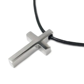 Loralyn Designs Small Simple Stainless Steel Cross Pendant on 20 Inch Black Leather Necklace Cord