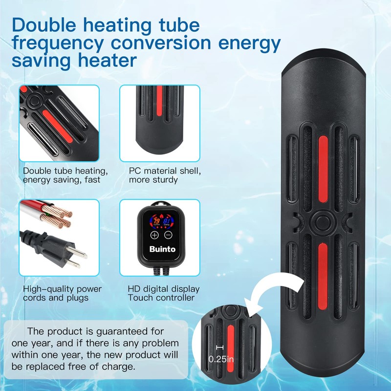 Buinto Aquarium Heater, 800W, 1200W Bold Double Quartz Tube Heater,