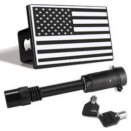 JAGASOL 2 Inch USA Flag Metal Trailer Hitch Cover with 5/8 Inch Pin Diameter Trailer Hitch Lock, Durable Tow Hitch Cover for Trucks, Heavy Duty, UV Resistant & Waterproof, Silver