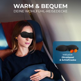 STYNGARD Travel Blanket Soft - Cuddly Camping Blanket Warm Fleece [450 g] - Travel Blanket Aeroplane [150 x 200 cm] Compact Pack Size Model Copenhagen (Navy Blue)