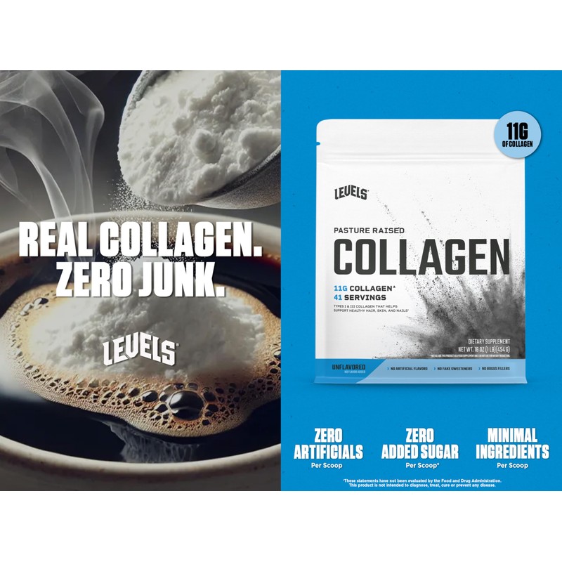 Levels Collagen Peptides, No Artificial Ingredients, 11G of Collagen, Unflavored,