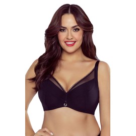 VIVISENCE Women's Soft Bra Perfect Support Decorative Border on the Neck Underwire Shaping Effect Vertical Side Bones, Adjustable Wide Straps Elegant Design, black, 95E