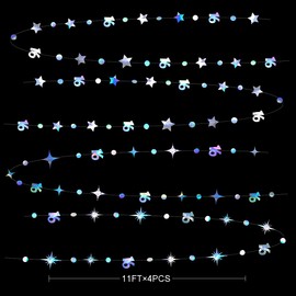 Iridescent Number 16 Circle Dot Twinkle Star Garland Kit Metallic Hanging Streamer Bunting Banner Backdrop Decorations for Girls 16th Birthday Sweet Sixteen Wedding Anniversary Bridal Shower Party