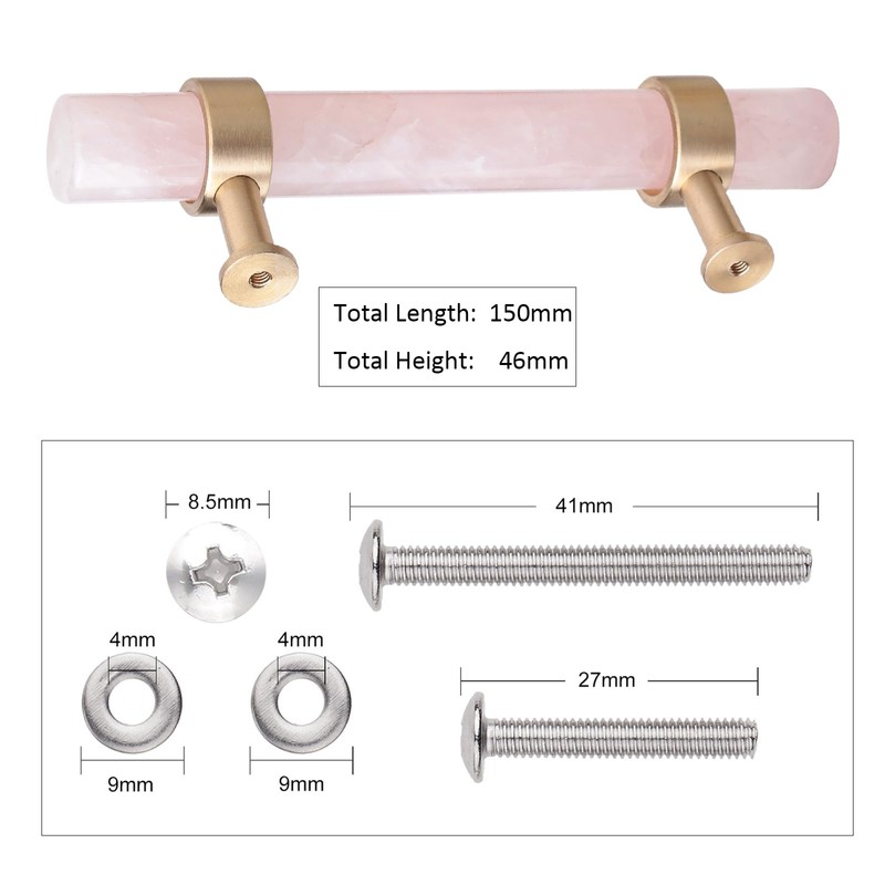 mookaitedecor Set of 2 Brushed Brass with Rose Quartz Crystal