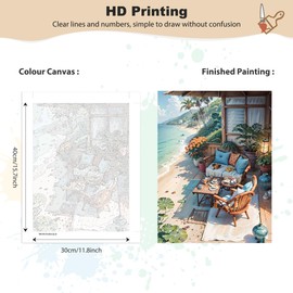 MEIYUDA Painting by Numbers Adults with Frame Sea View, DIY Set, Hand Painted Oil Painting Kit for Beginners and Adults, with 3 Brushes and Acrylic Paint, Gifts and Home Decoration, 30 x 40 cm