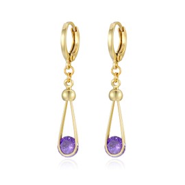 XUPING Hoop Earrings for Women Trendy Dangle Crystal Small Huggie 14k Gold Plated Cubic Zirconia Hypoallergenic Earring Jewelry(Purple)