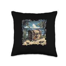 Nice Pirate Treasure with Beach and Palm Trees Outfit Throw Pillow
