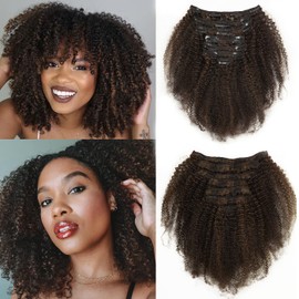 Caliee Curly Human Hair Clip in Extensions Afro 3C 4A Kinky Curly Clip Ins for Women Thick Soft 8A Brazilian Remy Hair for Full Head P1B/4 Color 16 Inch 120G