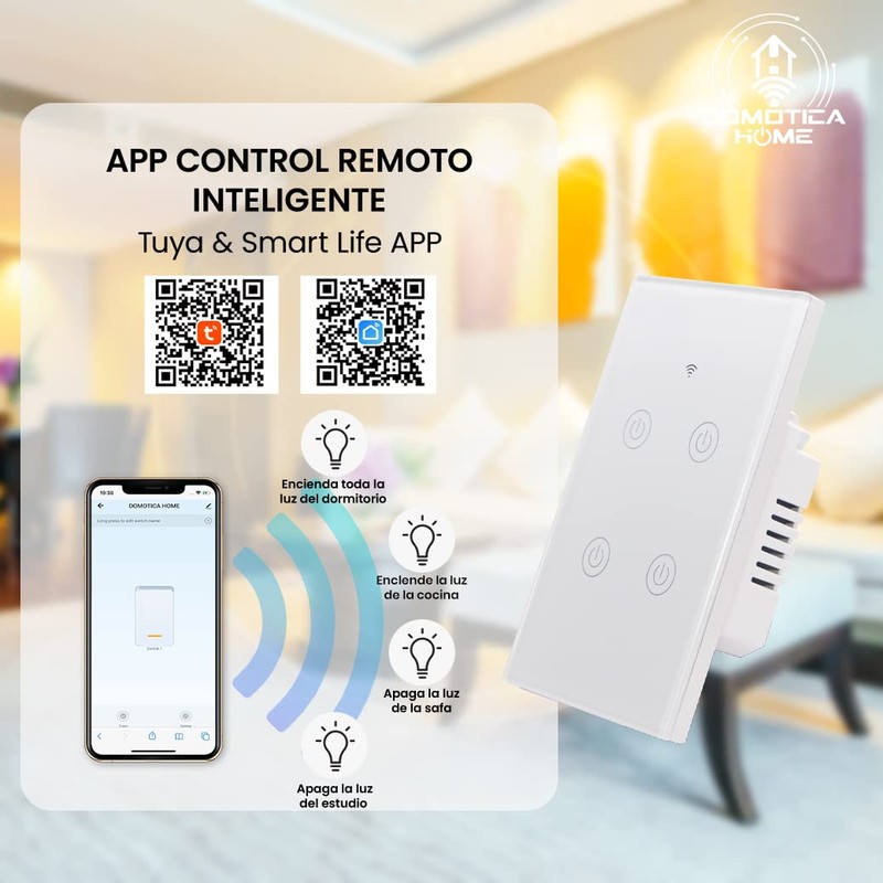 Apagador Inteligente WiFi Touch 2 Botones: Control de Voz con