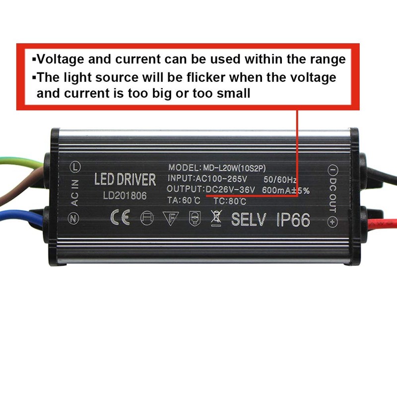 Aluminium IP66 20W LED Driver 600mA (Constant Current Output) /