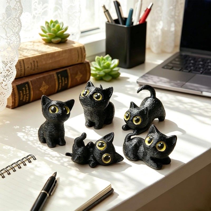 BOFYTR Black Cat Ornament, Articulated Cat Figures Set of 5