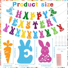 HOWAF Happy Easter Felt Banner, Colorful Bunny Egg Chicks Easter Hanging Garland for Easter Holiday Party Decorations, Easter Spring Felt Banner Easter Bunting Garland for Easter Home Ornaments