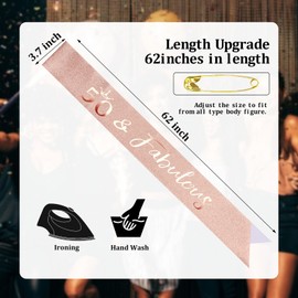 CIEHER 50th Birthday Sash for 50th Birthday Decorations Women 50 & Fabulous Sash 50th Birthday Sashes for Women - Rose Gold
