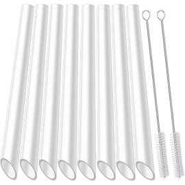 ALINK Reusable Clear Boba Straws, 13 mm x 10.5 in, Jumbo Hard Plastic Smoothie Straws for Bubble Tea, Pack of 8 with 2 Cleaning Brush
