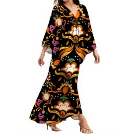 MAKABO Kaftan Dresses for Women Black Boho Vintage Flower Print Beach Hawaiian Cover Ups Casuals Loungewear